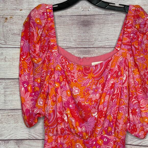 Ted Baker Pink Beth Floral Spring Square Neck Puff Sleeve Faux Wrap Mini Dress 4 - Picture 14 of 14